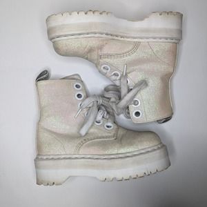DR MARTENS Molly Fine White Glitter Combat Platform Boots size US Ladies 6